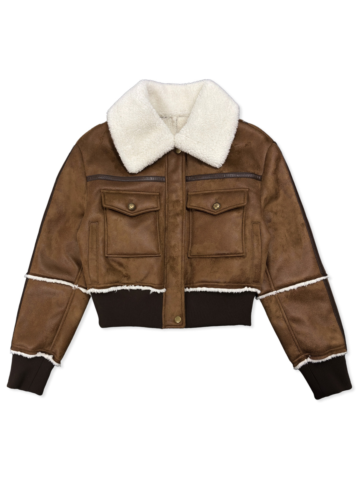 Cracked Suede Shearling Jacket In Brown