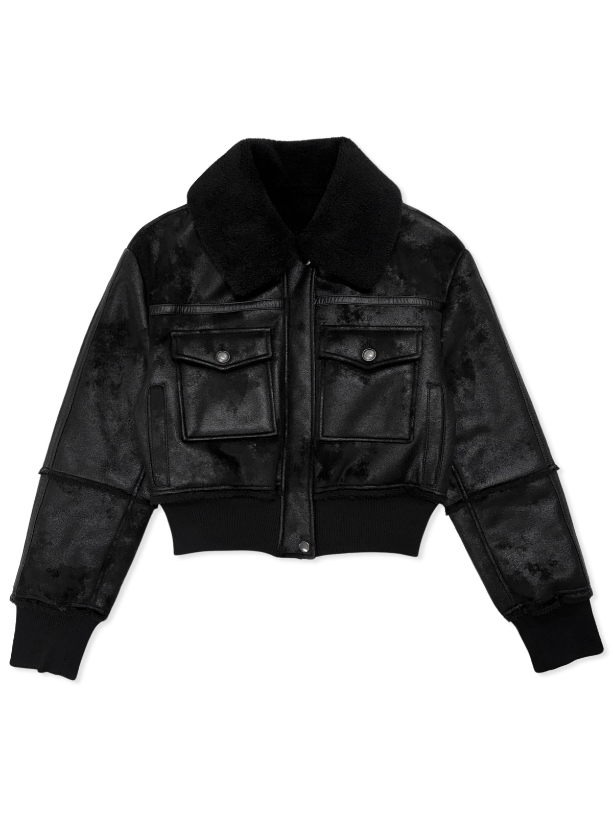 Cracked Suede Shearling Jacket In Black
