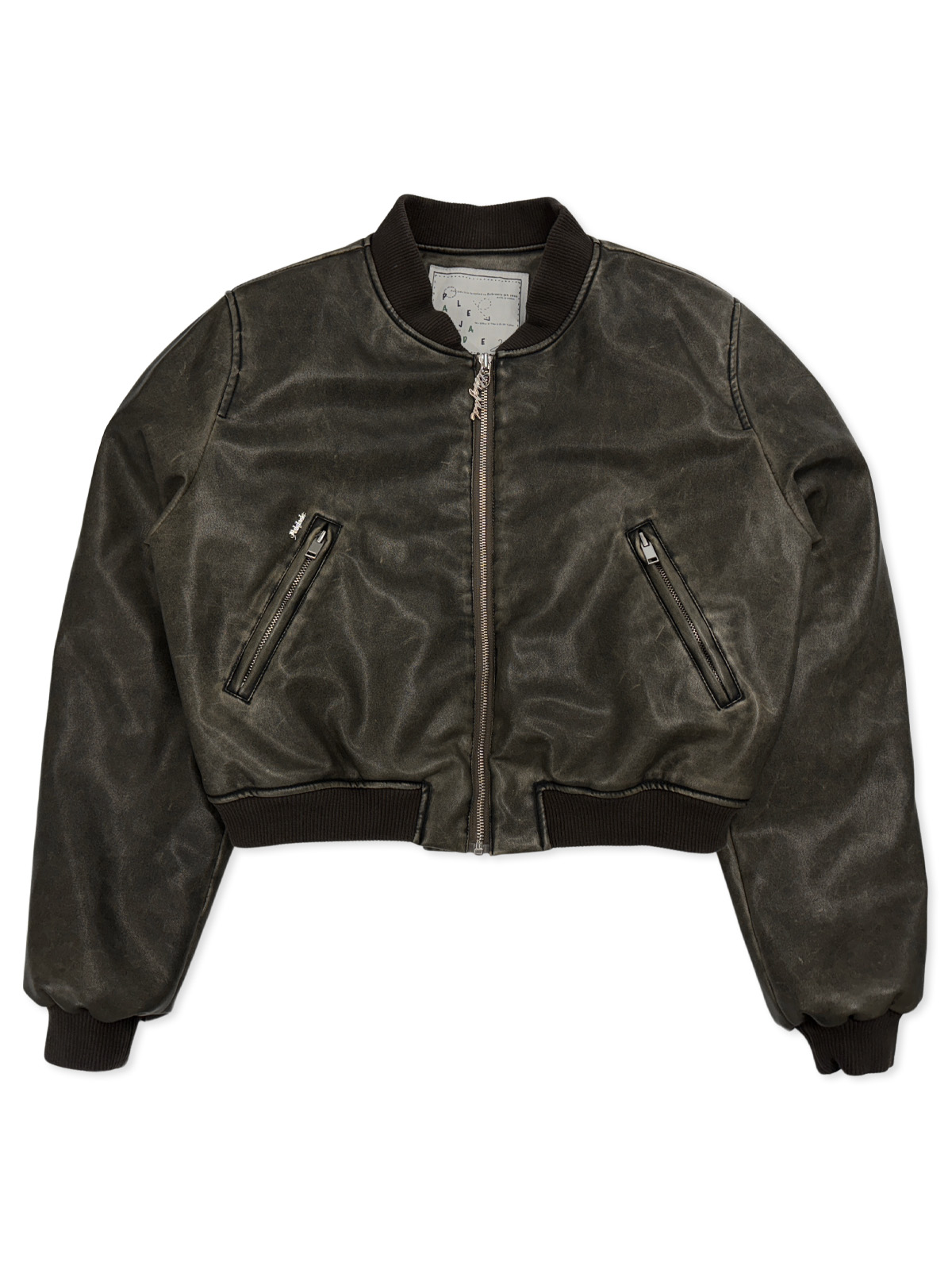 Leather Crop Padded Bomber In Khaki Brown