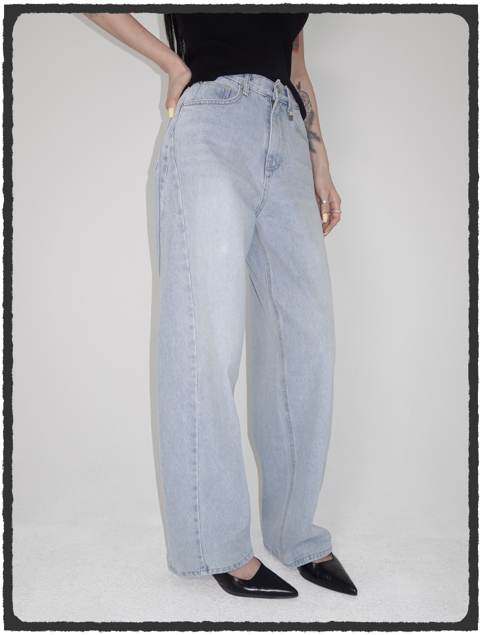 Side Incision High West Jean - Ice Blue